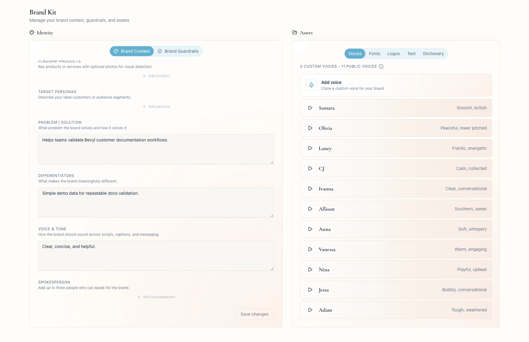 Brand Context tab with Flagship Products and Target Personas visible