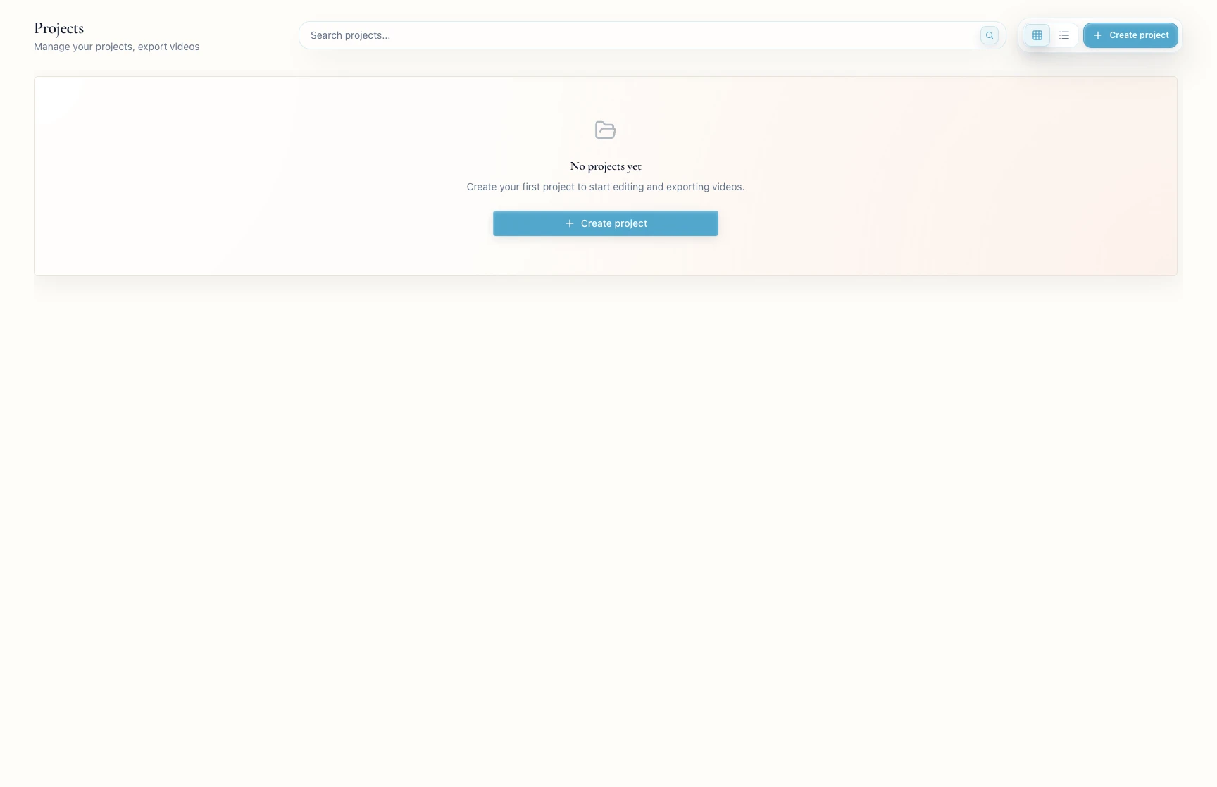 The Bevyl Projects page with the Create project button