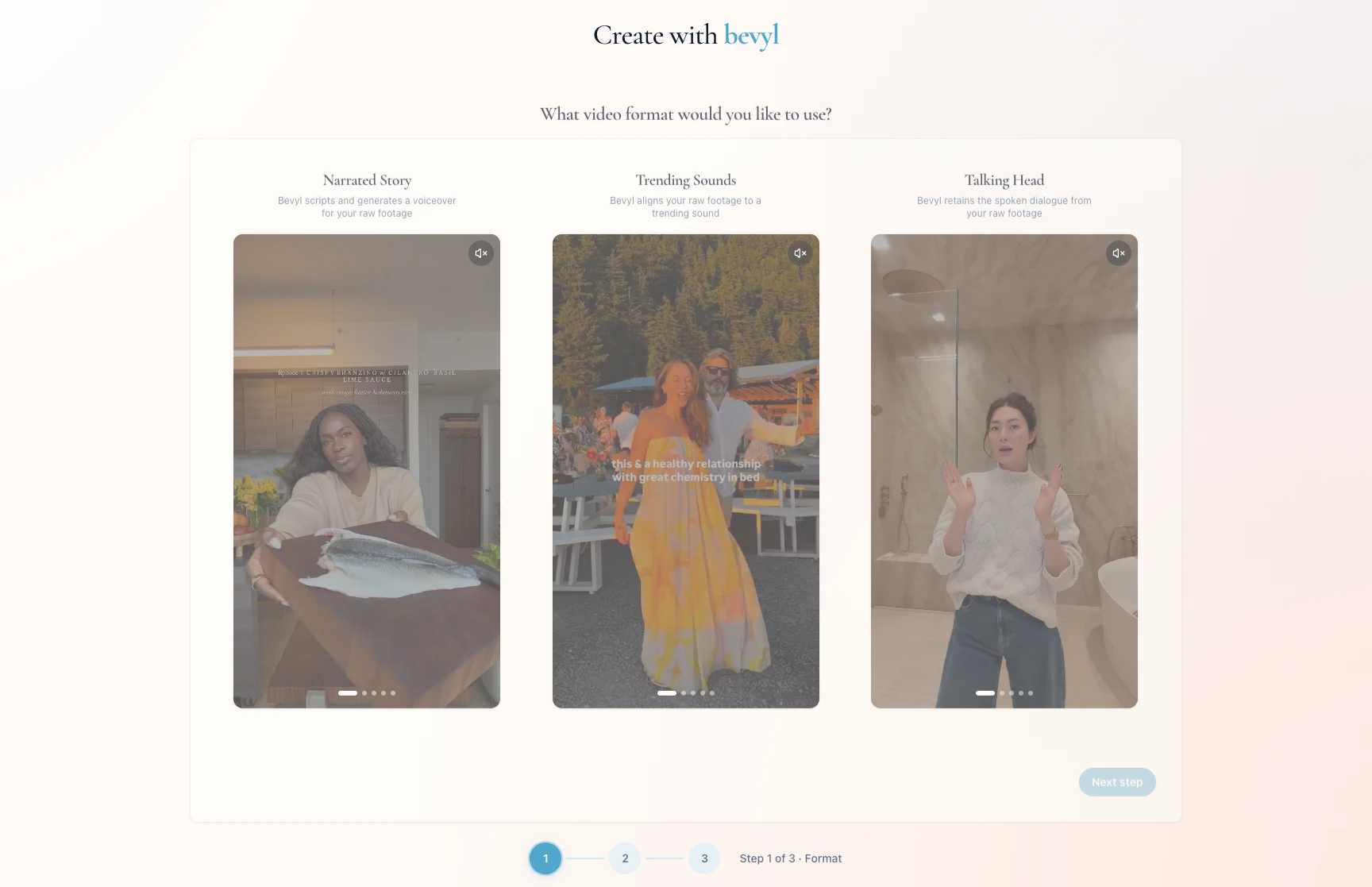 Clicking Create project opens the format selection screen